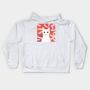 The cute white cat queen is watching you , white feathers on the colorful  background Kids Hoodie